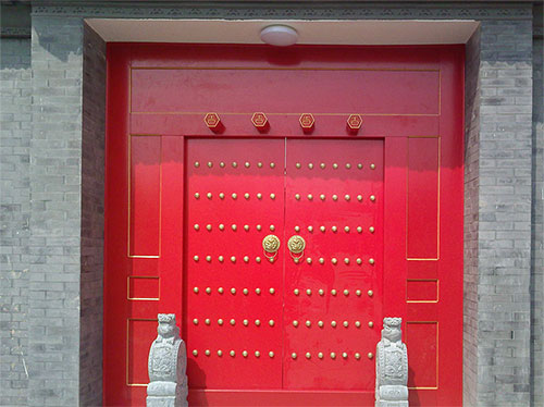 钢城中国传统四合院系列朱红色中式木制大门木作